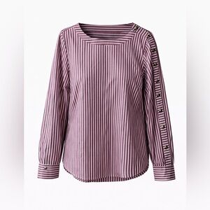 Talbots Purple & White Striped Button-Detail Blouse | Size M | NWT